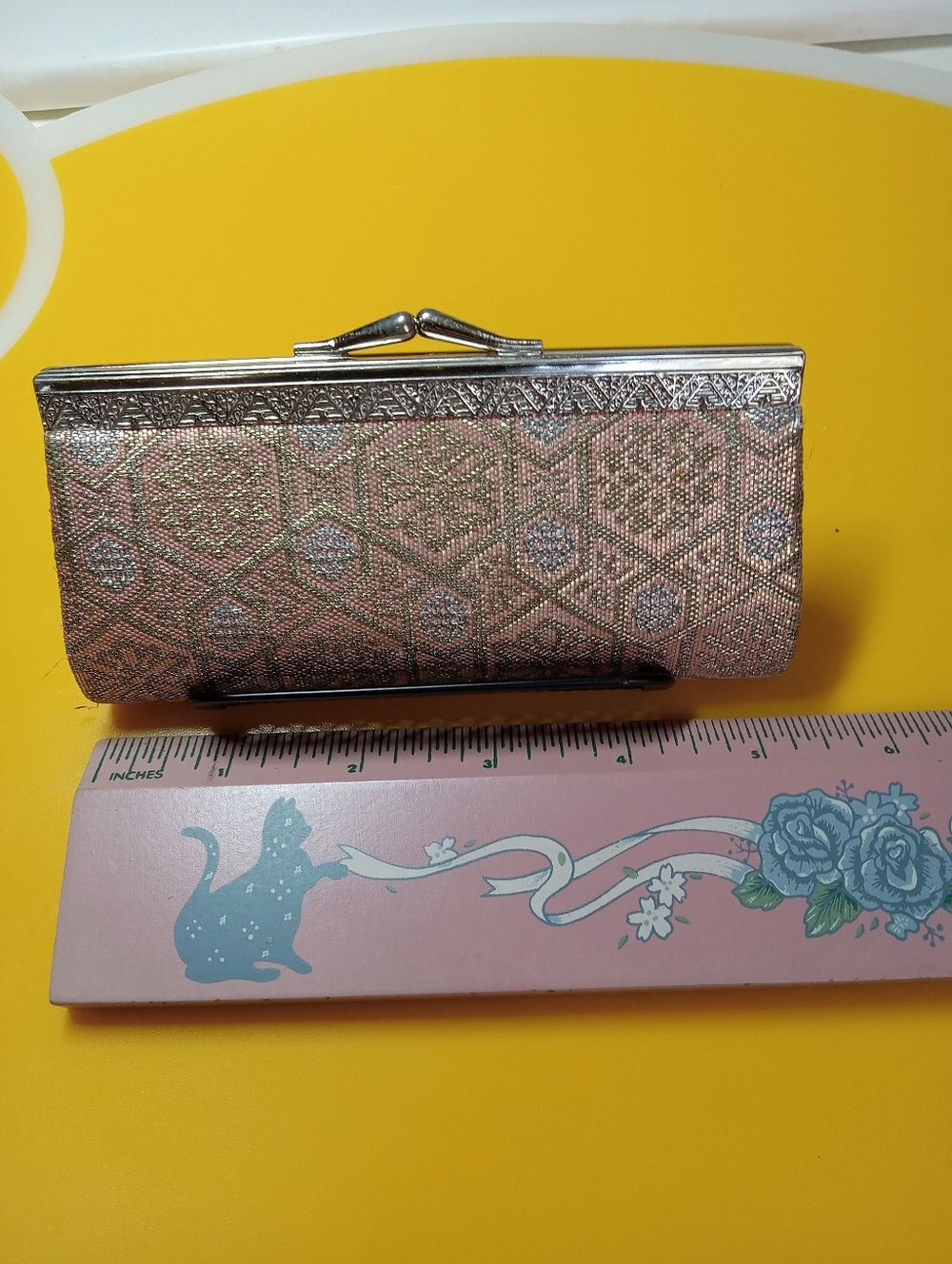 Metallic Pink Patterned Little Bag with Silver Frame
